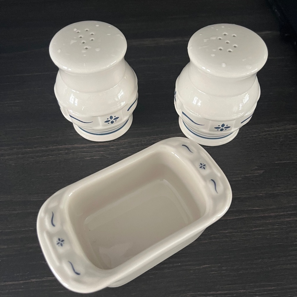 Longaberger Salt & Pepper Shakers with Sugar Packet Holder